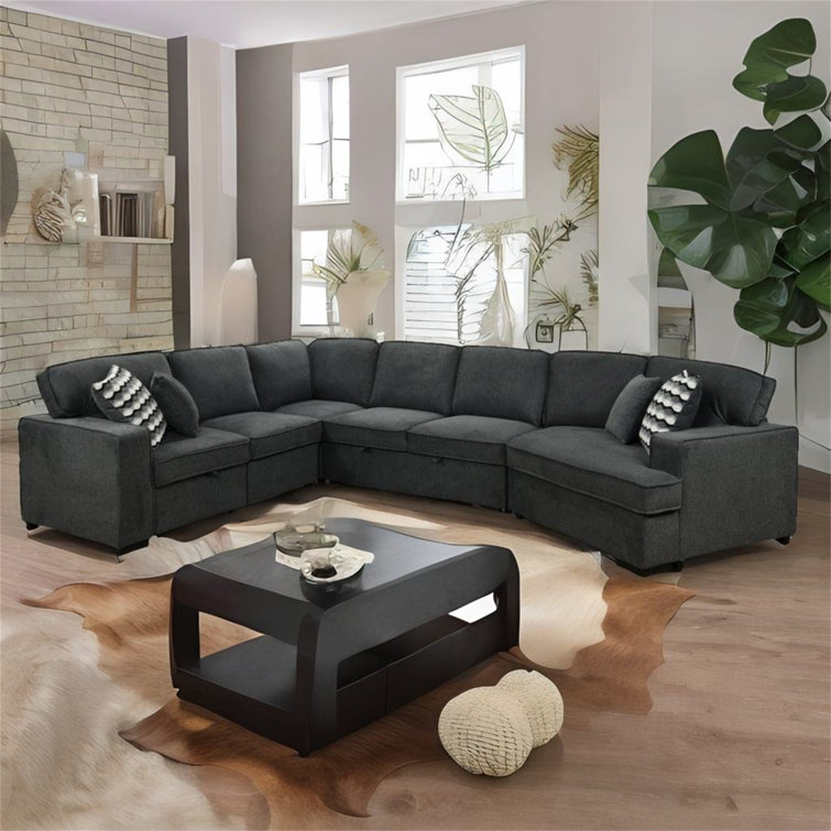 Latitude Run® Oversized Upholstered Sectional Pull Out Sleeper Bed And Chaise Lounge, Ushaped